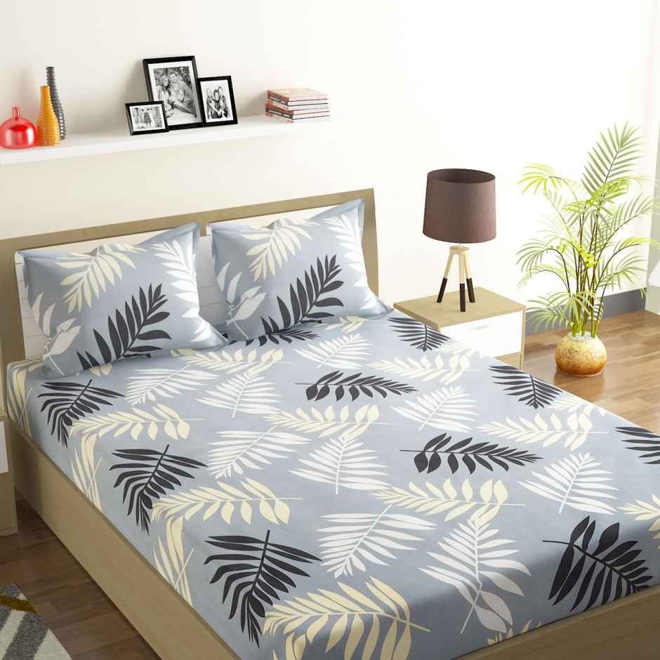 Romee Polyester Bedsheet For Double Bed With 2 Pillow Covers | Bedsheet (2.24 m x 2.41 m) | Pillow Cover (43 cm x 68 cm) - Grey