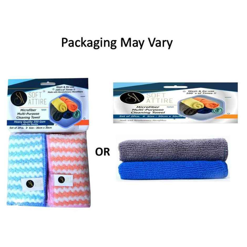 Soft Attire | Multipurpose Microfiber Cleaning Cloth | Pack of 2 | Assorted Colors