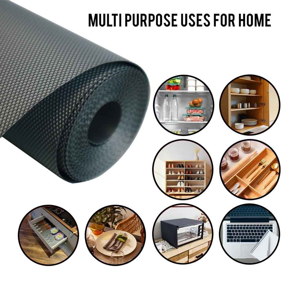 Story@home EVA Anti Slip Mat Diamond Shelf Liner Roll 5 Mtr 500 cm x 45 cm -Titanium Dark Grey