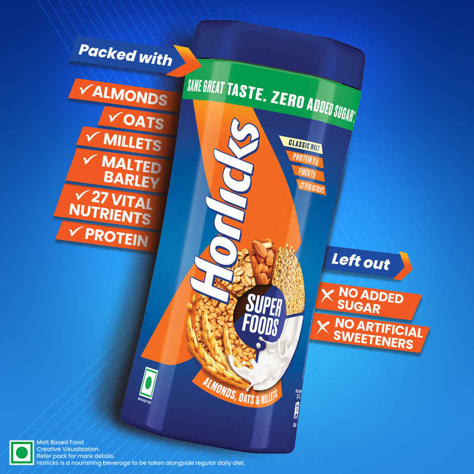 Horlicks No Added Sugar Nutrition Drink Jar | Superfoods