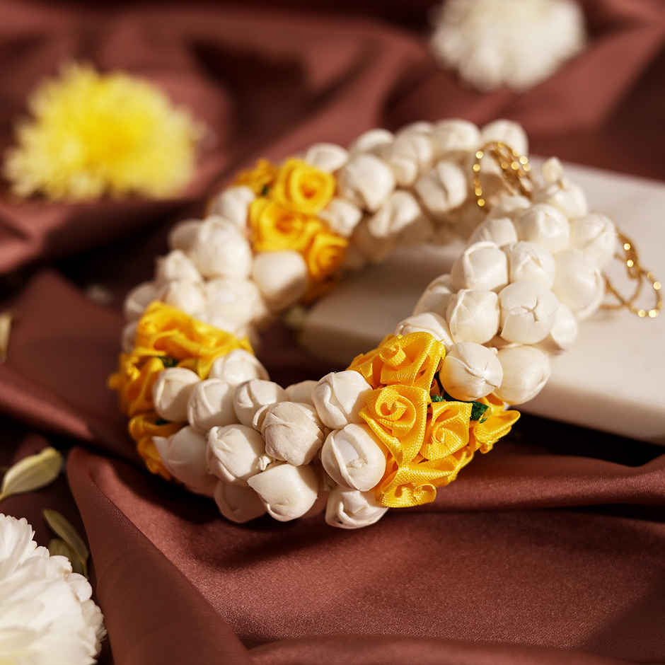 Artificial Flower Gajra | Traditional Hair Accessory | Yellow | Oye Happy