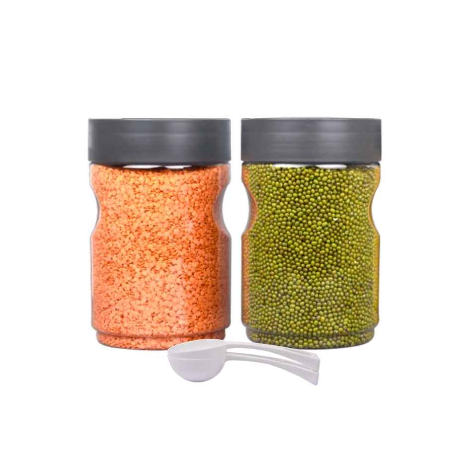 Flair Plastic Stackup Pet Jar Set Of 2 Pcs 2000 ml (Gray), Transparent