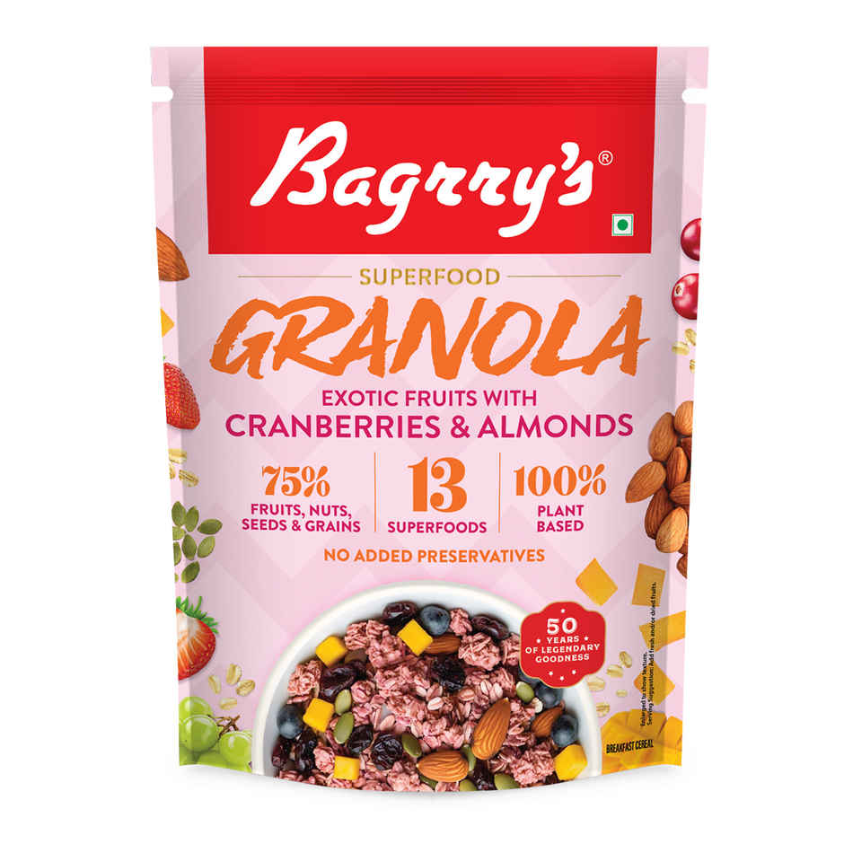 Bagrry's Exotic Fruits with Cranberries & Almonds Granola (30% Fruits, Nuts & Berries)