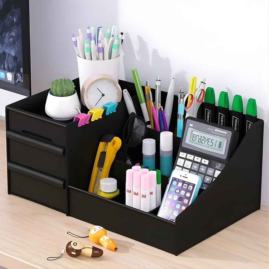 Fablue Plastic Multipurpose Desk Organizer | Black