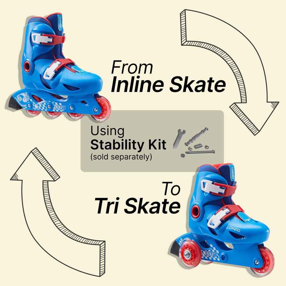 Decathlon | Oxelo Kids Skating Shoes Inline Size Adjustable | Blue - UK11.5C - UK13C