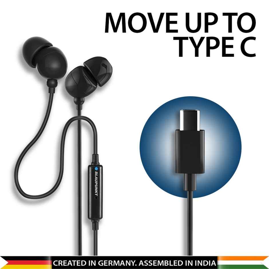 Blaupunkt Em06 In-Ear Type C Earphone With Mic And Deep Bass | Black | In The Ear