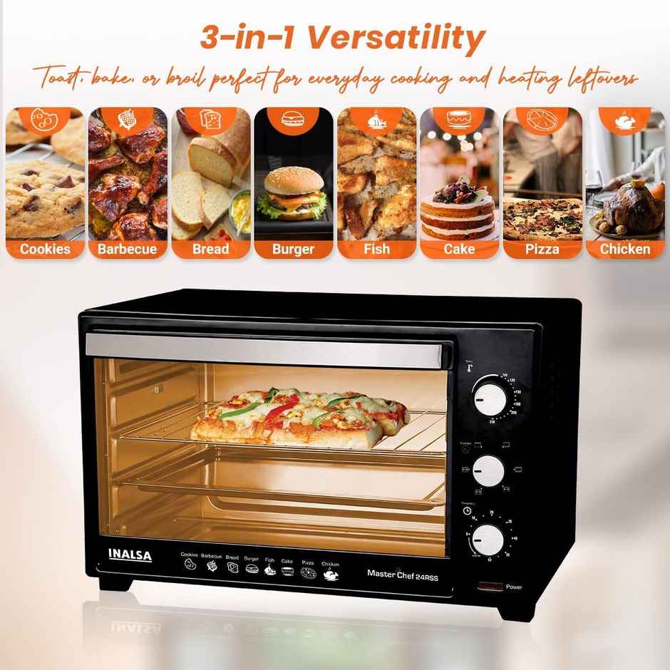 INALSA Oven Masterchef 24RSS OTG 24 Ltr-1600 W with Rotisserie & 6 Heat,Steel-Silver