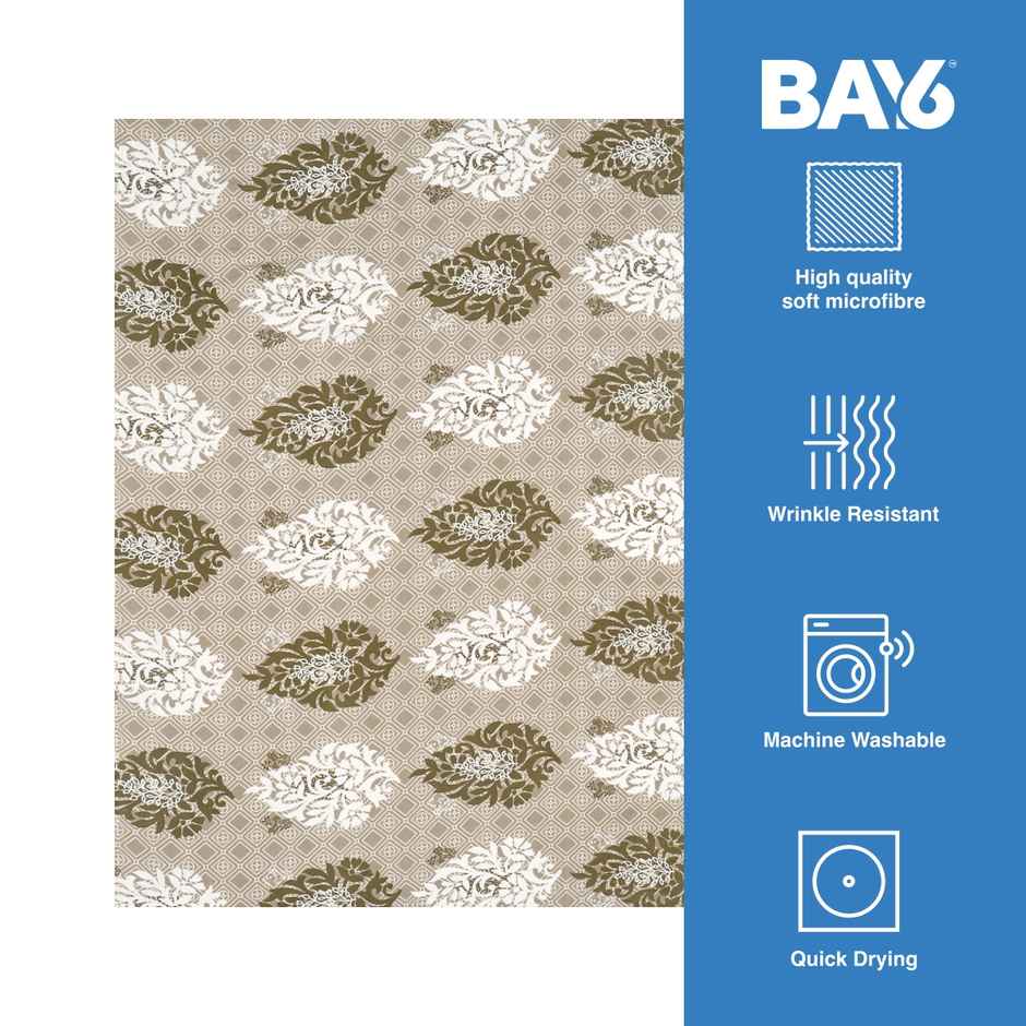 BAY6 110 GSM Microfibre Single Ethnic Bedsheet with 1 Pillow Cover | White and Beige | 59 x 87 in