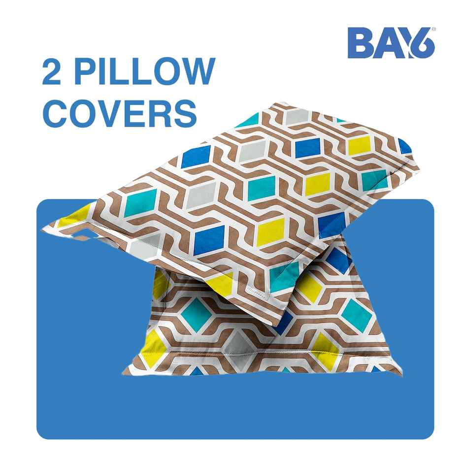 BAY6 Single 110 GSM Microfibre Geometric Print Bedsheet, 1 Pillow Cover | Blue & Grey | 59 x 87 in