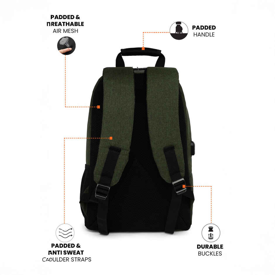 Fur Jaden Unisex Solid PU 20 L Anti Theft Backpack | Green - 15.6 Inches