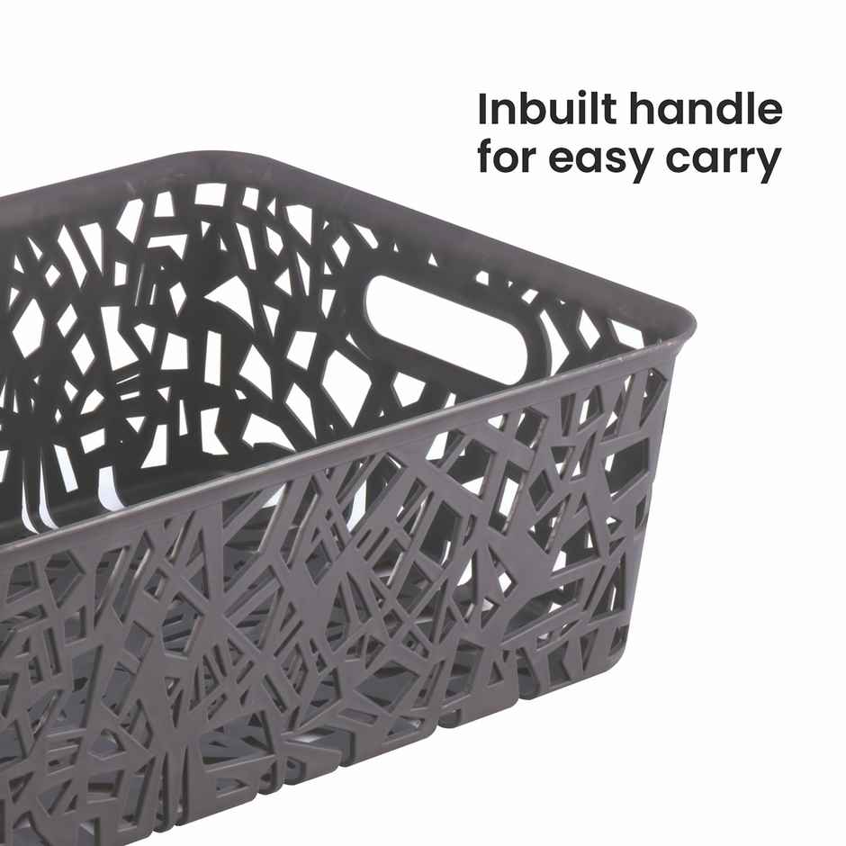 Flair Zig Zag Plastic Multi Purpose Storage Basket, 1 pc - M, Gray