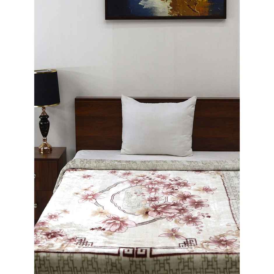 Signature 570 Gsm Polyester Beige & White Heavy Winter Super Soft Single Bed Mink Blanket