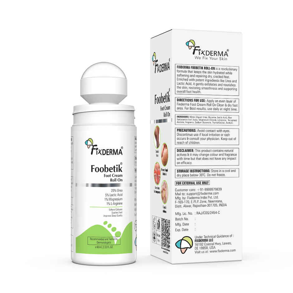 Fixderma Foobetik Foot Roll On For Dry & Cracked Heels with Urea, Lactic Acid & Magnesium
