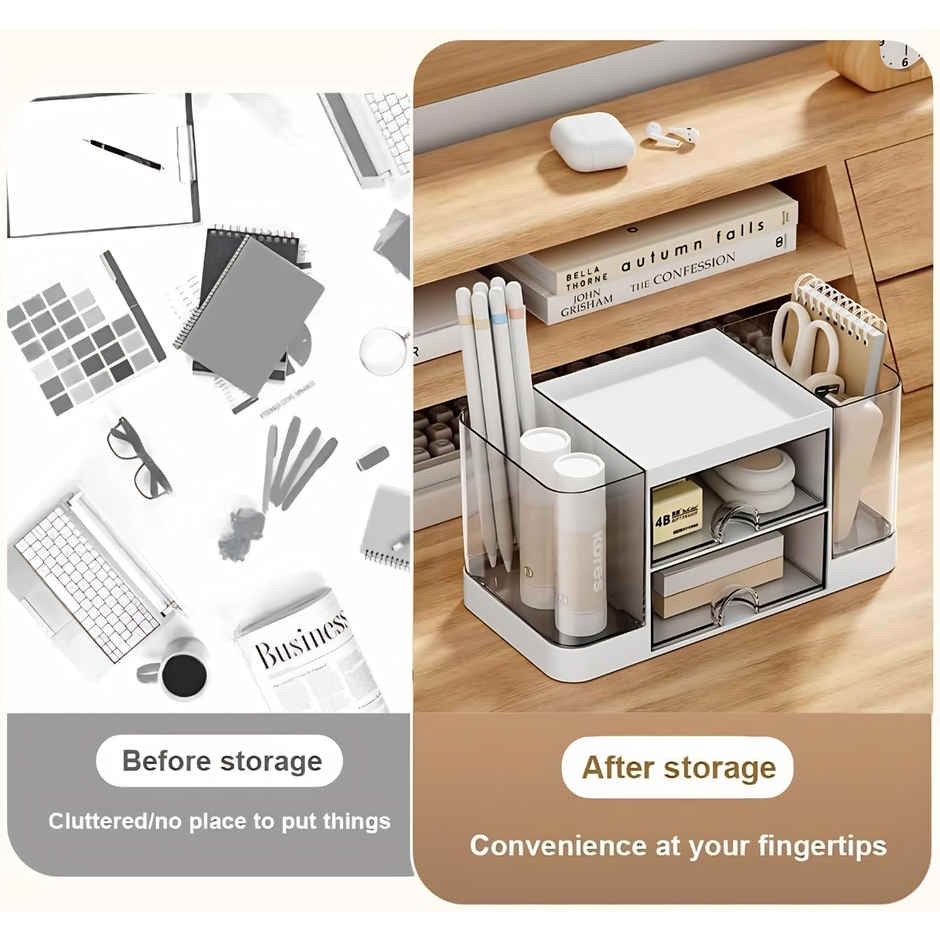 Zedak Plastic Multi-Purpose Desk Orginizer | White