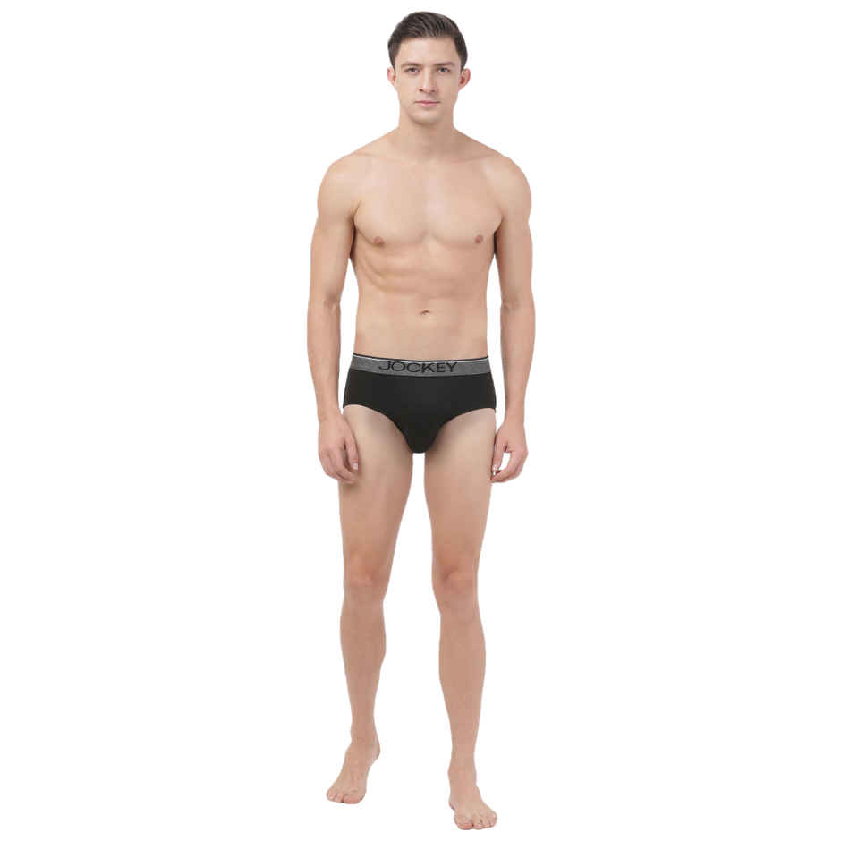 Jockey 8037 Men's Super Combed Cotton Underwear Solid Brief|Ultrasoft Waistband|PO2 | Black-S