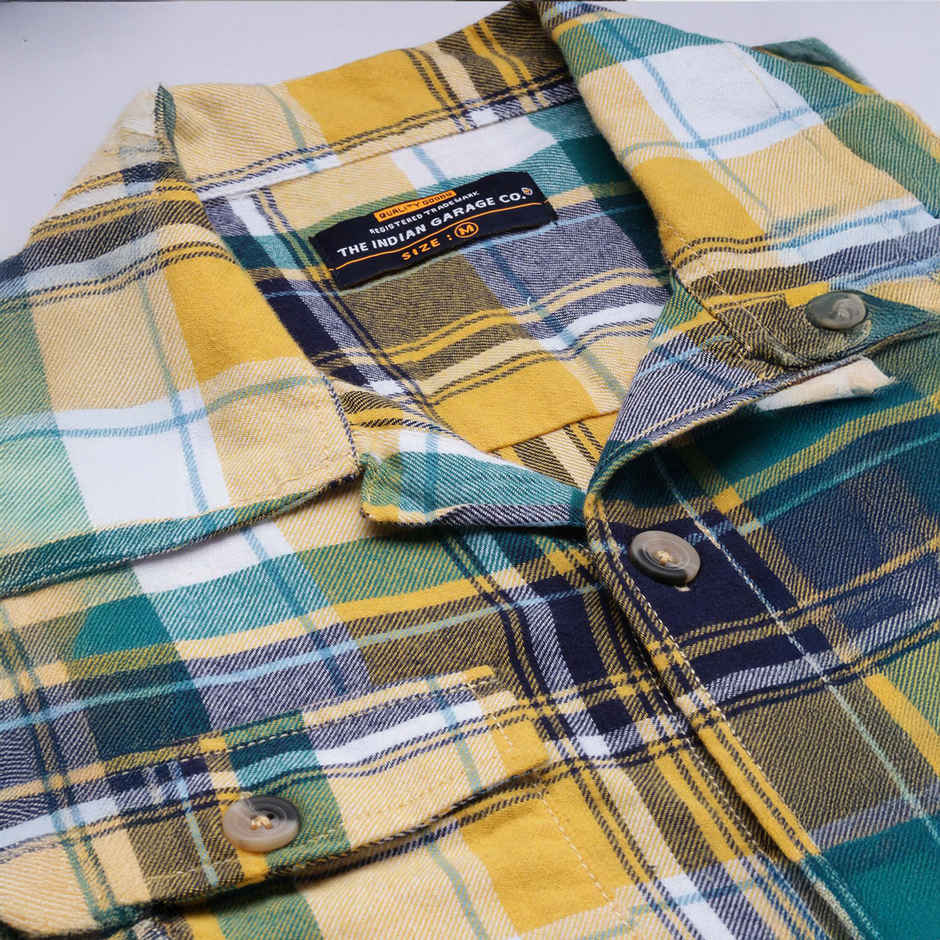 The Indian Garage Co Men's Slim Fit Checked Casual Shirt | Yellow - M
