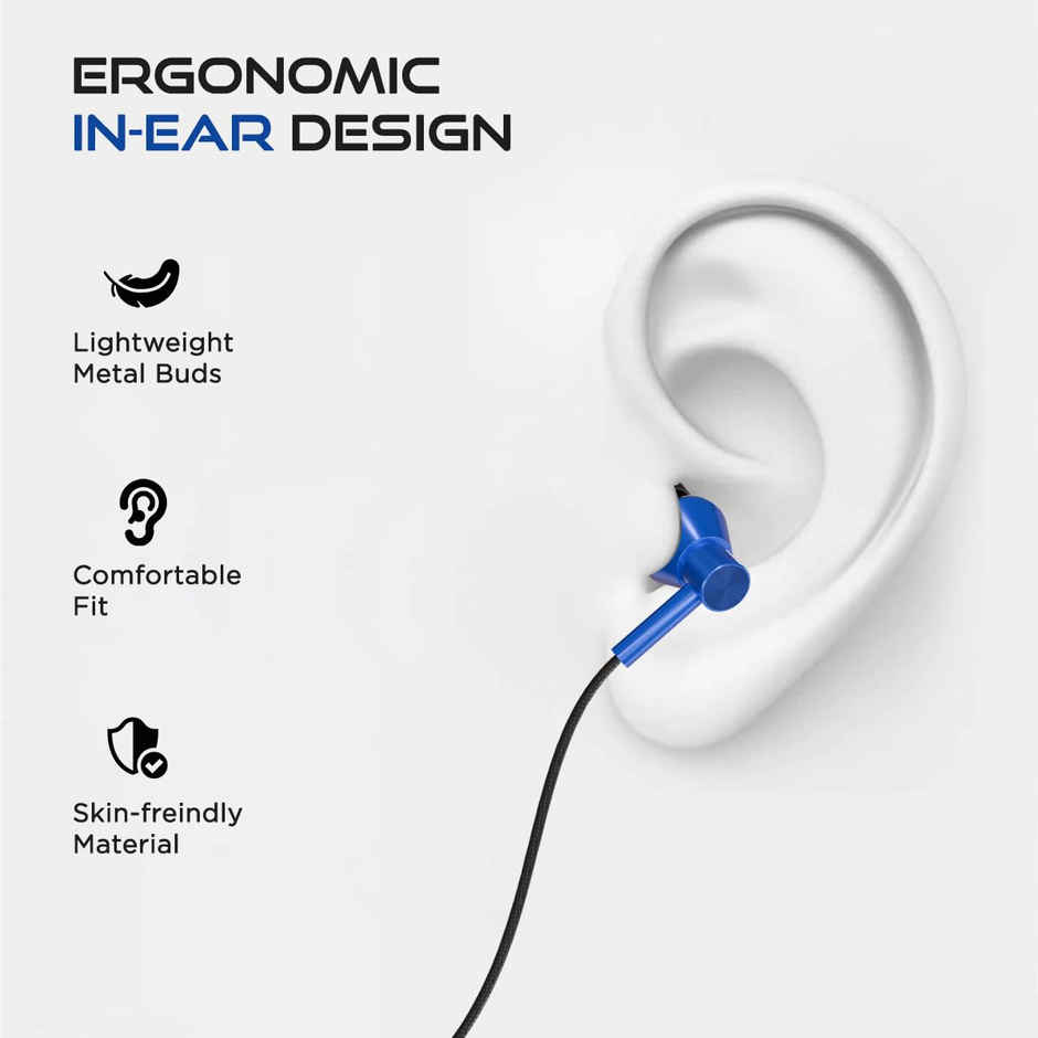 pTron Boom Play Type-C Wired Earphones Stereo Sound In-Line Mic Metal Buds 1.2M Long - Blue