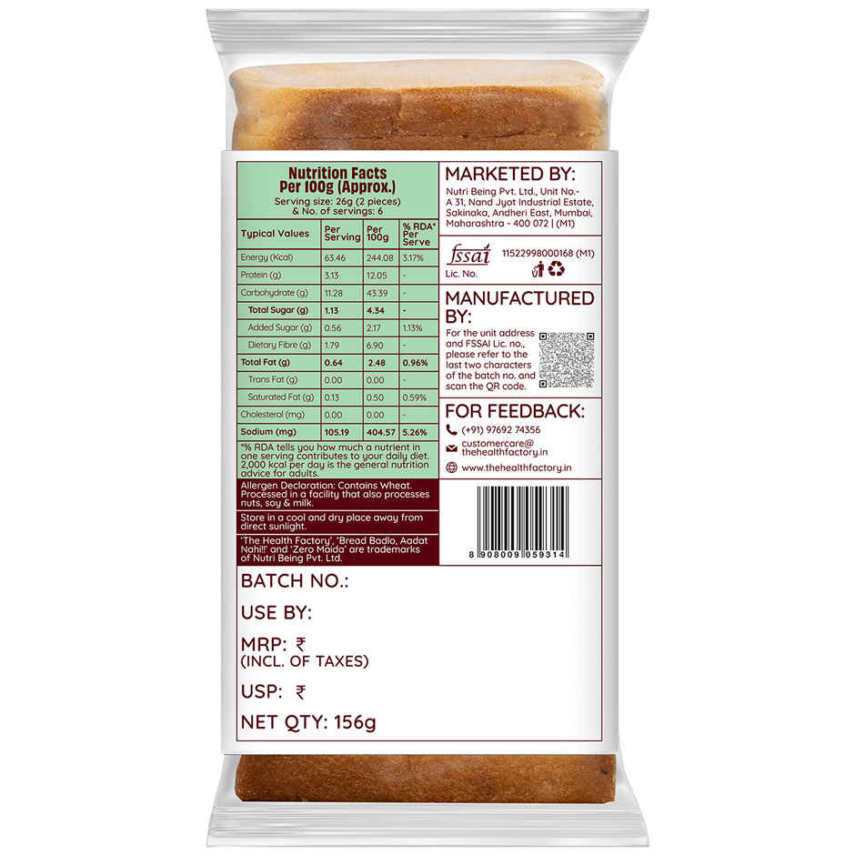 The Health Factory Garlic Bread | Zero Maida | Whole Wheat Bread
