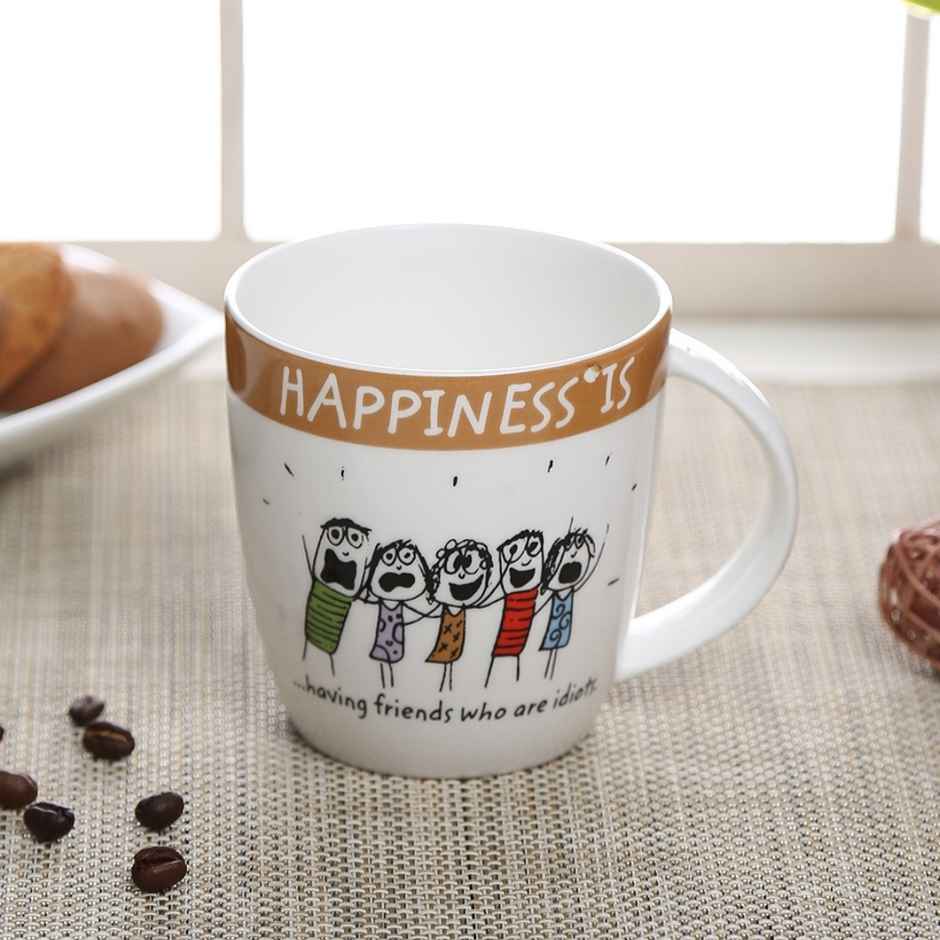 Clay Craft Fine Ceramic Happiness Having Friends Milk/Coffee Mug 1 Piece - 270 ml