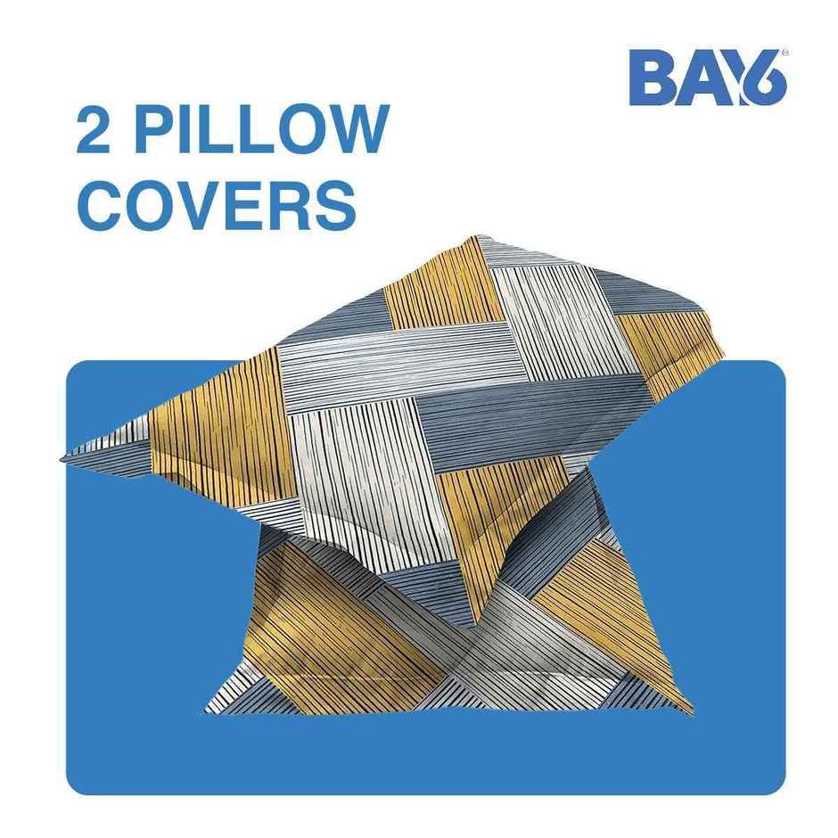 BAY6 Double 110 GSM Stripes Print Microfibre Bedsheet, 2 Pillow Covers | Beige & Yellow | 87 x 94in