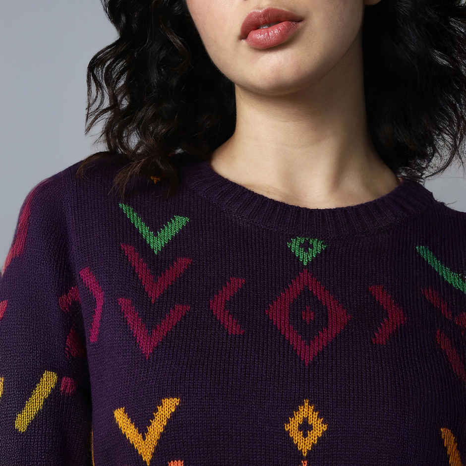 High Star Women's Geometric Printed Pullover | Purple - XL