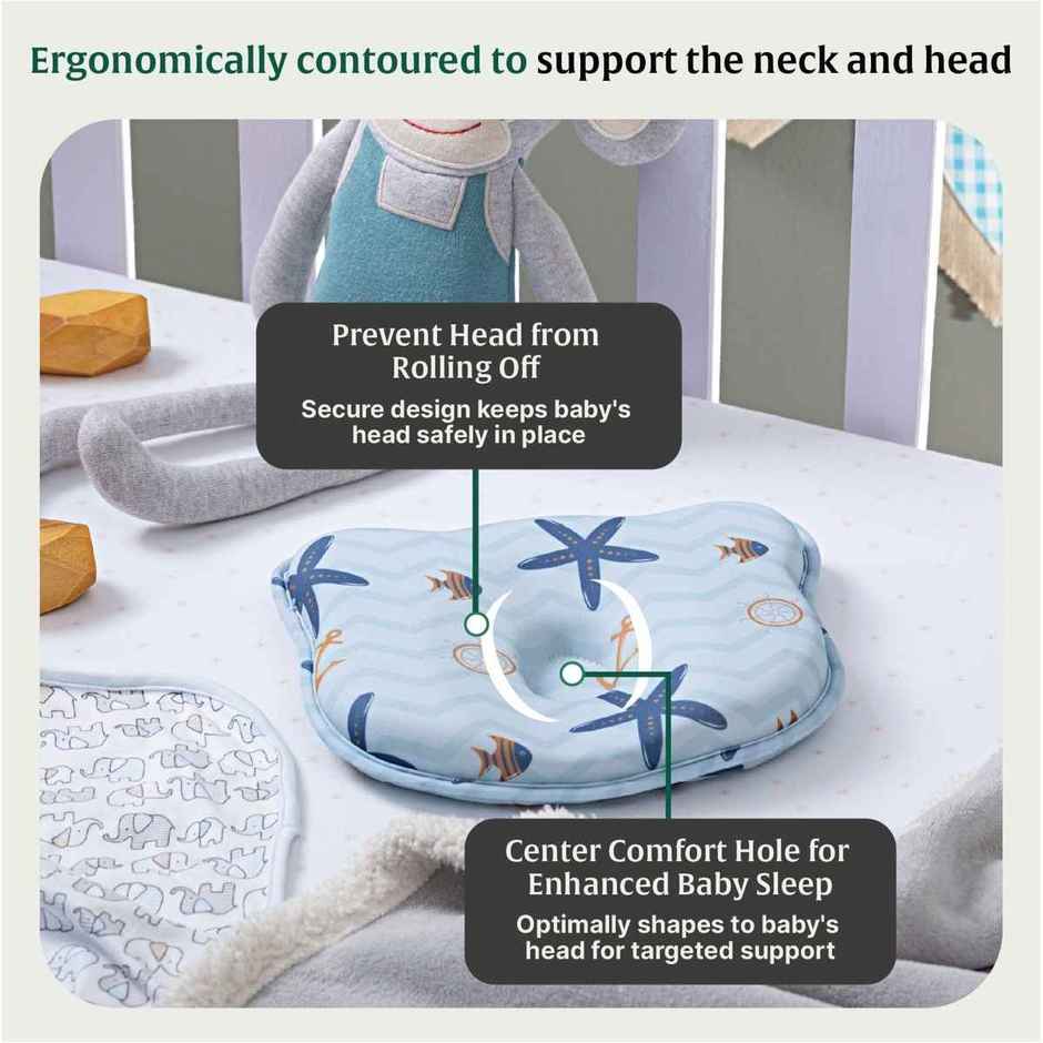 The White Willow Baby Head Shaping Pillow | Memory Foam | Flat Head Prevention | Ergonomic - Blue
