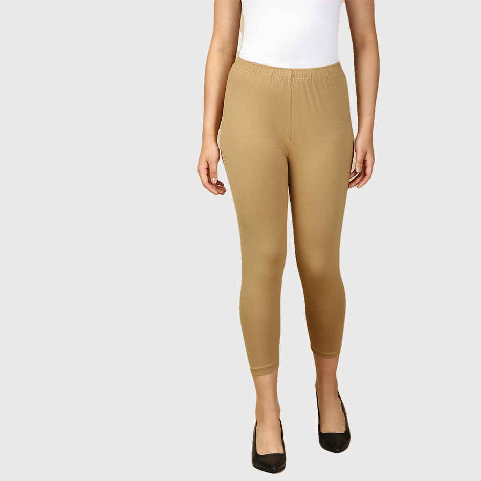 PYNK By Lux Cozi Super Soft 360 Stretch Premium Cotton Capri | Beige | Free Size