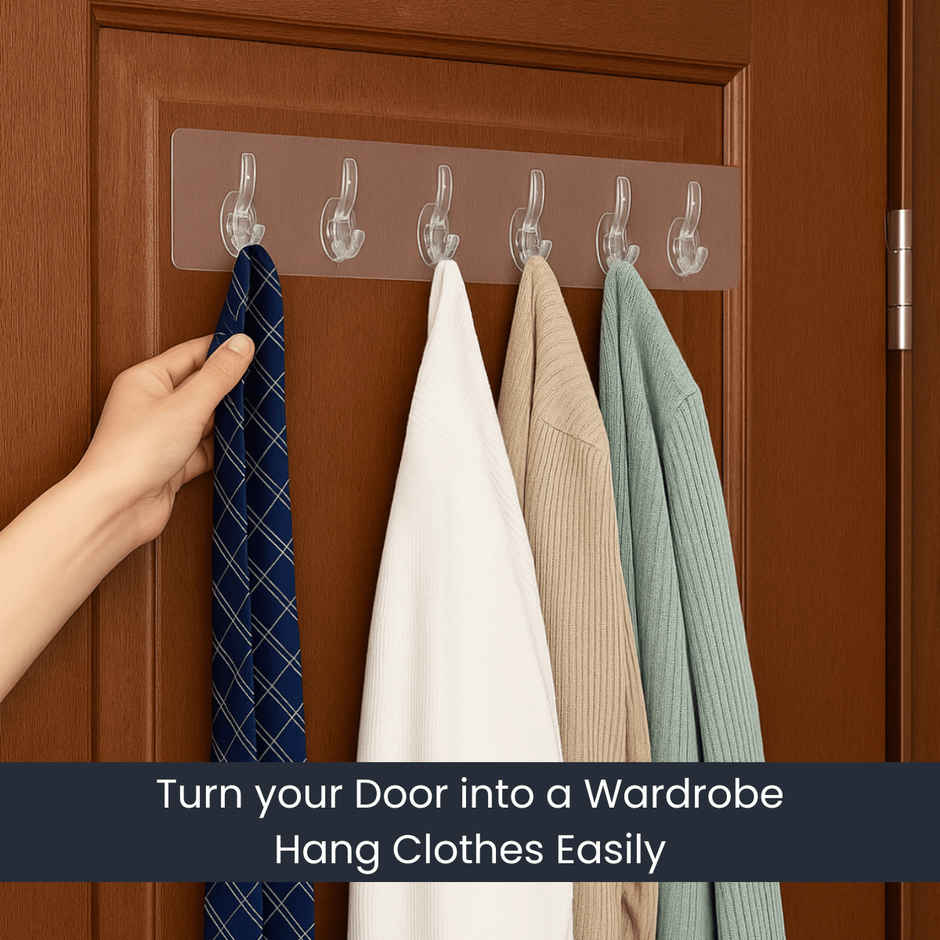Zulaxy Adhesive & Transparent Wall Hanger Hooks for Hanging Clothes | 6 Hooks Hanger