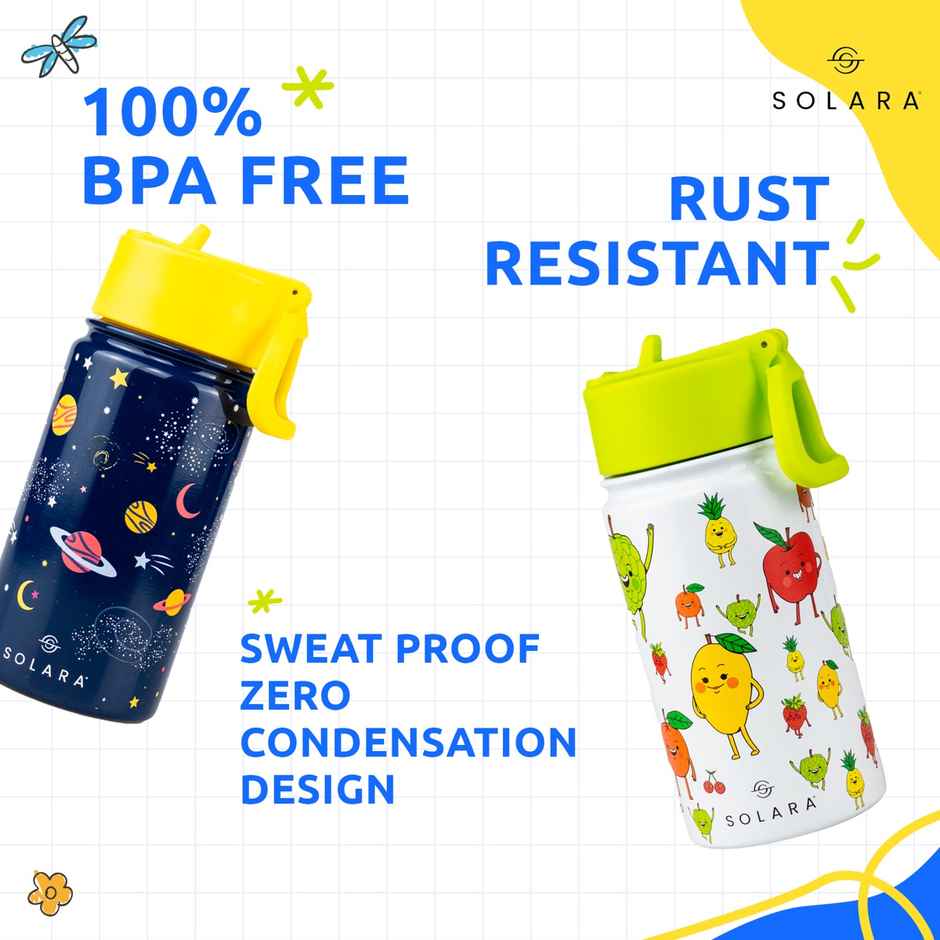 Solara 450Ml Insulated Sipper Water Bottle For Kids, Stainless Steel- Galaxy