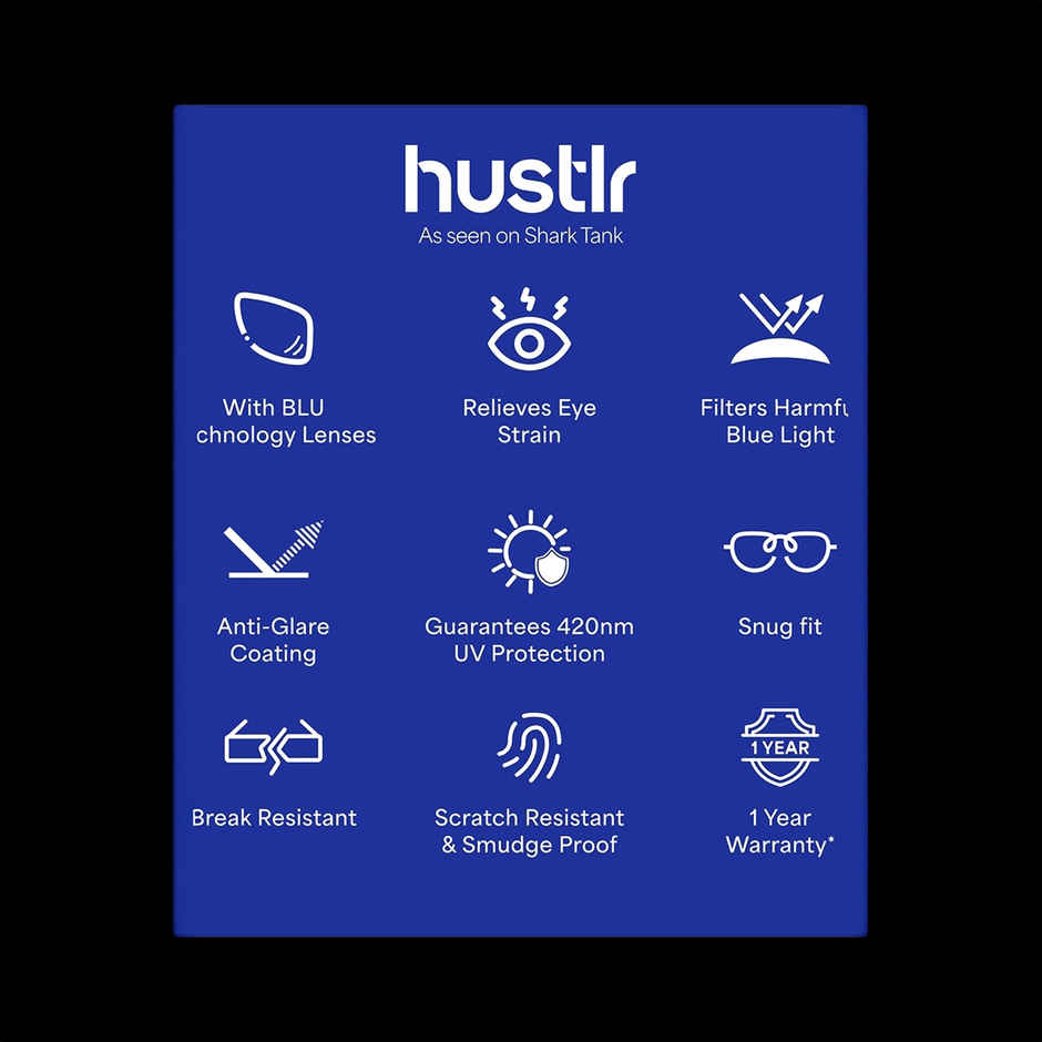 Lenskart Hustlr Unisex Solid Plastic Computer Glasses | Navy - M