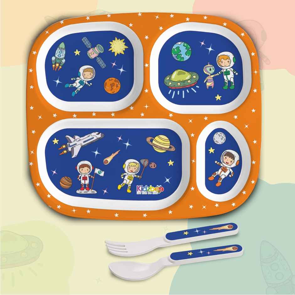 Cello Kidzbee Quadmeal Cosmic Explorer Melamine Meal Set for Kids | Set of 3, Navy Blue