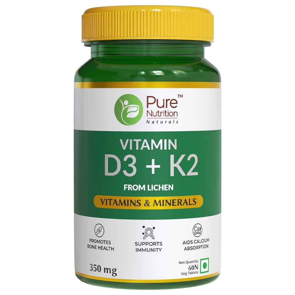 Pure Nutrition Vitamin D3 Lichen Source + K2 MK-7 600 IU - 60 VEG Tablets for Bone