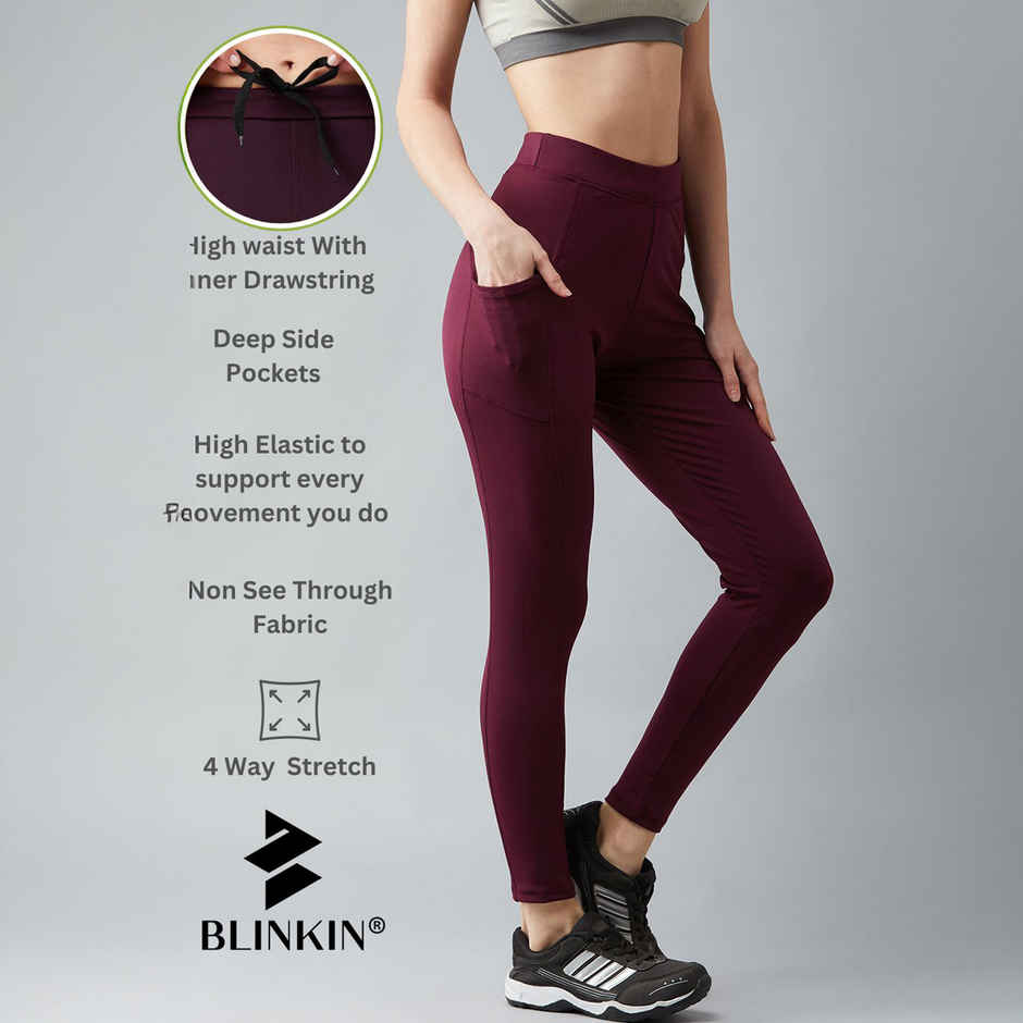 Blinkin Women's Gym Pants & Tights - Maroon | Stretchable | With Side Pockets | M