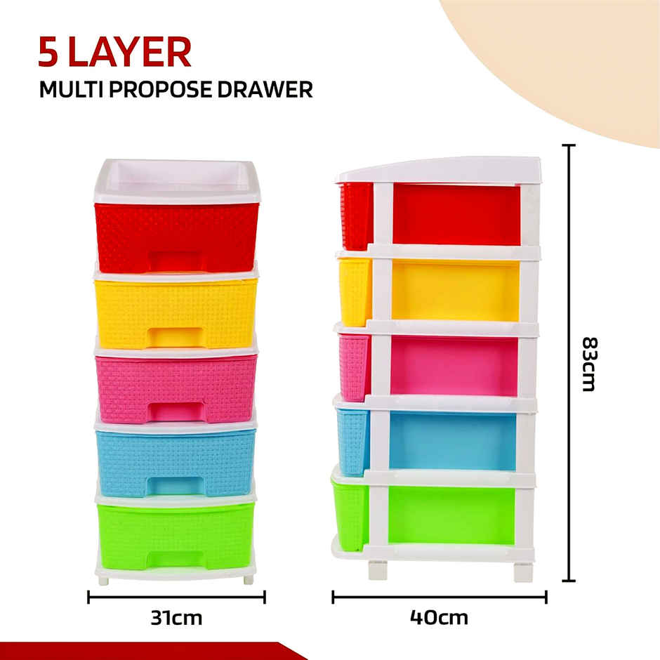 Kuber Industries Plastic Modular Storage Drawer Rack for office|School|Home|5-Tier|Multicolor