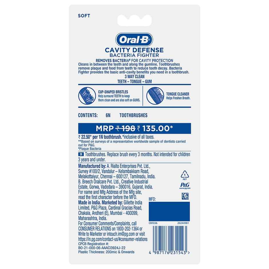 Oral-B Cavity Defense Bacteria Fighter Soft Toothbrush