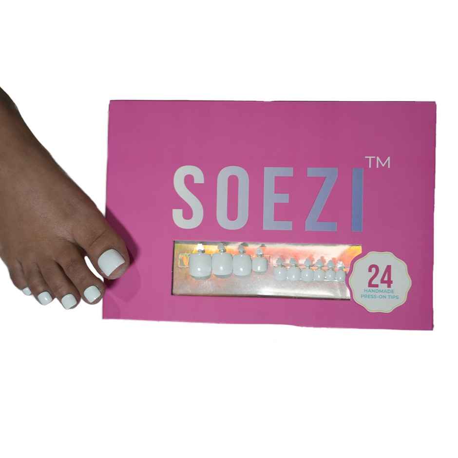 Toezi By Soezi Press On Nails- Cowboys Angel White 24 Reusable Nails Application Kit Medium Square