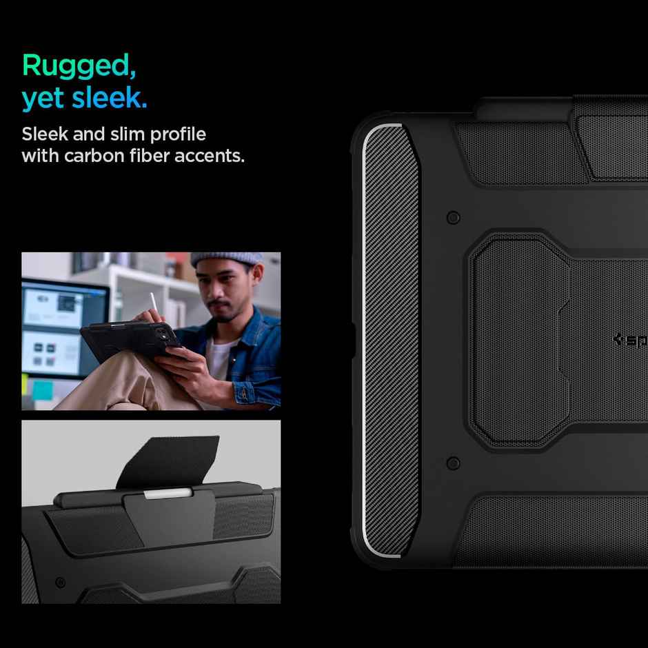 Spigen Rugged Armor Pro Full Cover Folio Case| iPad Pro 13inch M4 (2024) [Trifold Stand] - Black