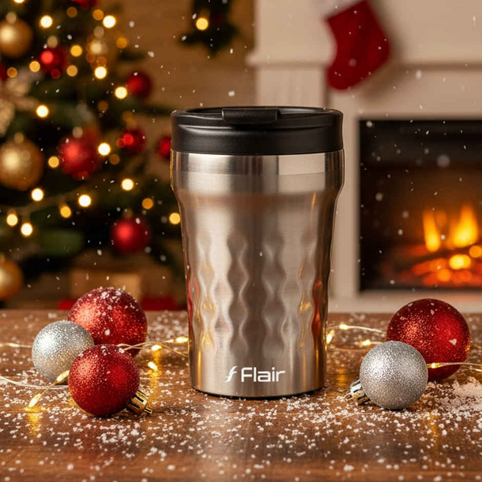 FLAIR Crest Stainless Steel Insulated Coffee Mug | Grey - 325 ml