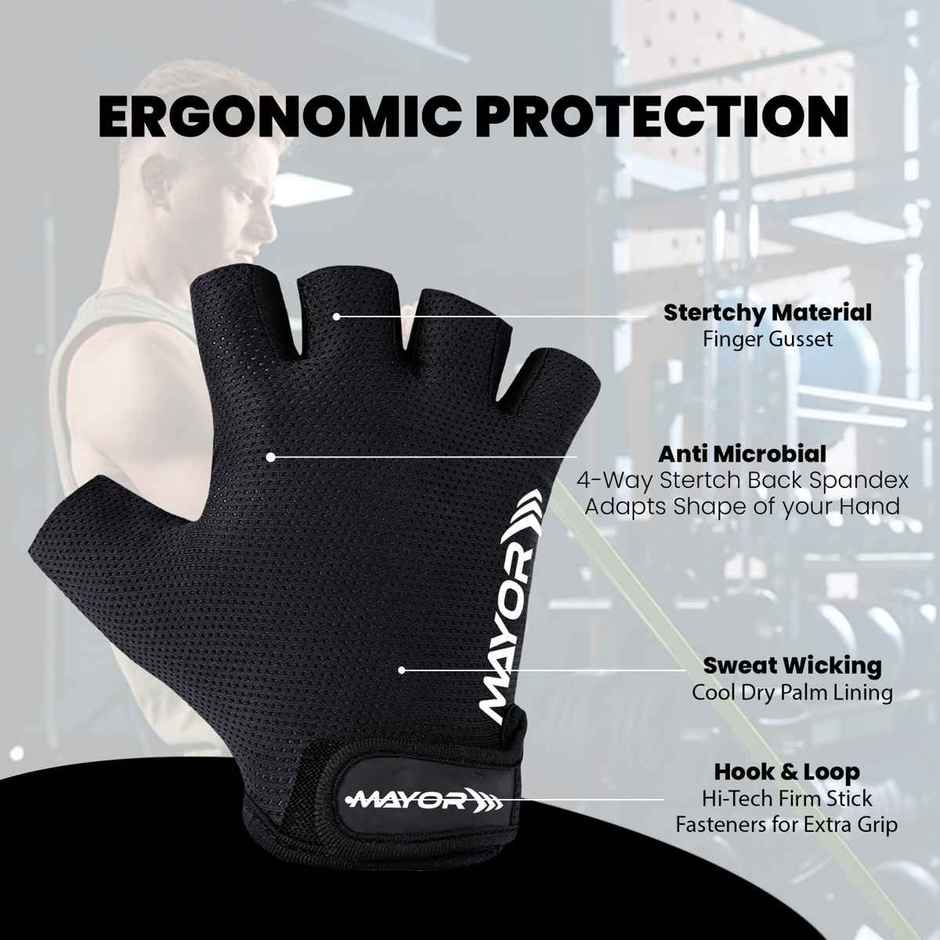 Mayor Shield Gym Gloves For Gym Workout, Weightlifting For Men And Women (Free Size, Black/Grey)