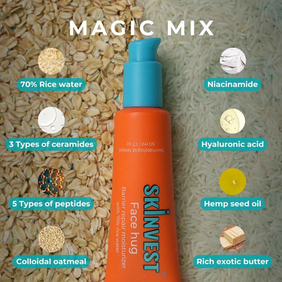 Skinvest Face Hug Face Moisturiser | For All Skin Type | Barrier Repair Moisturizer-70% Rice Water