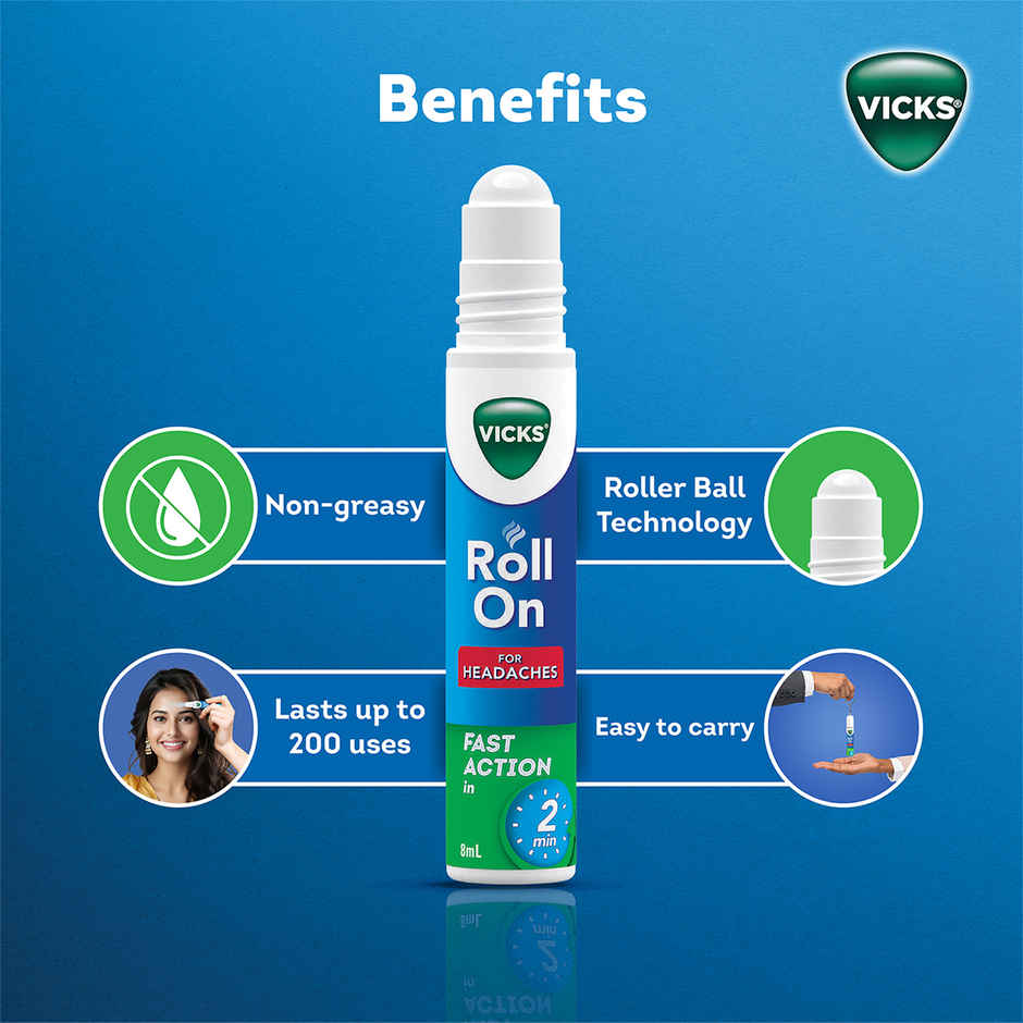 Vicks Headache Relief Roll-On with Keychain - Fast Action Combo
