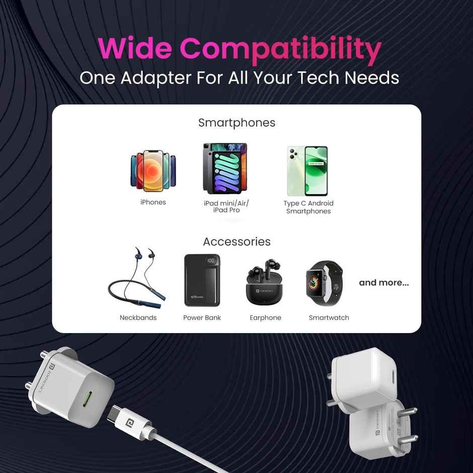 Portronics Adapto 20 Lite Smallest 20W GaN Wall Charger with Type C PD Fast Charging Output (White)