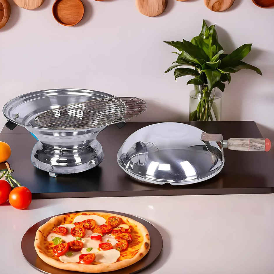 Kuber Industries Aluminum Gas Tandoor Bati Maker Oven 34x34x26 cm | Barbecue Grill | Silver