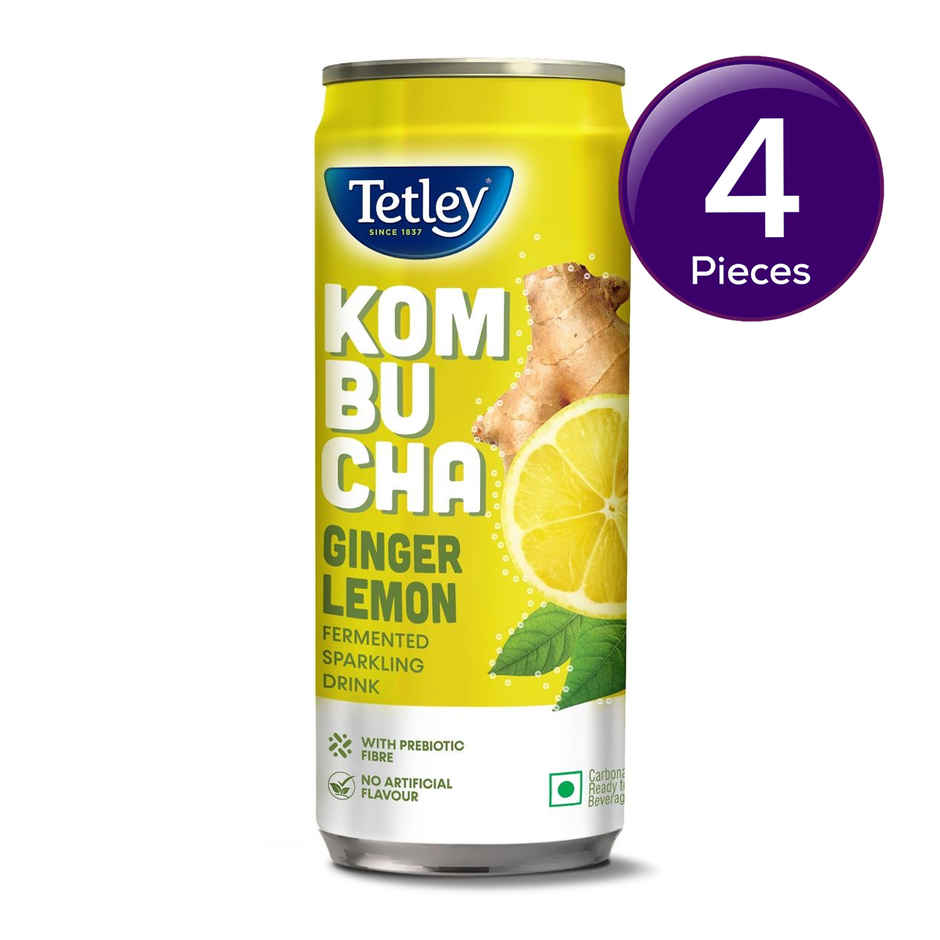Tetley Ginger Lemon, Fermented Sparkling Drink with Prebiotic Fiber Kombucha Combo