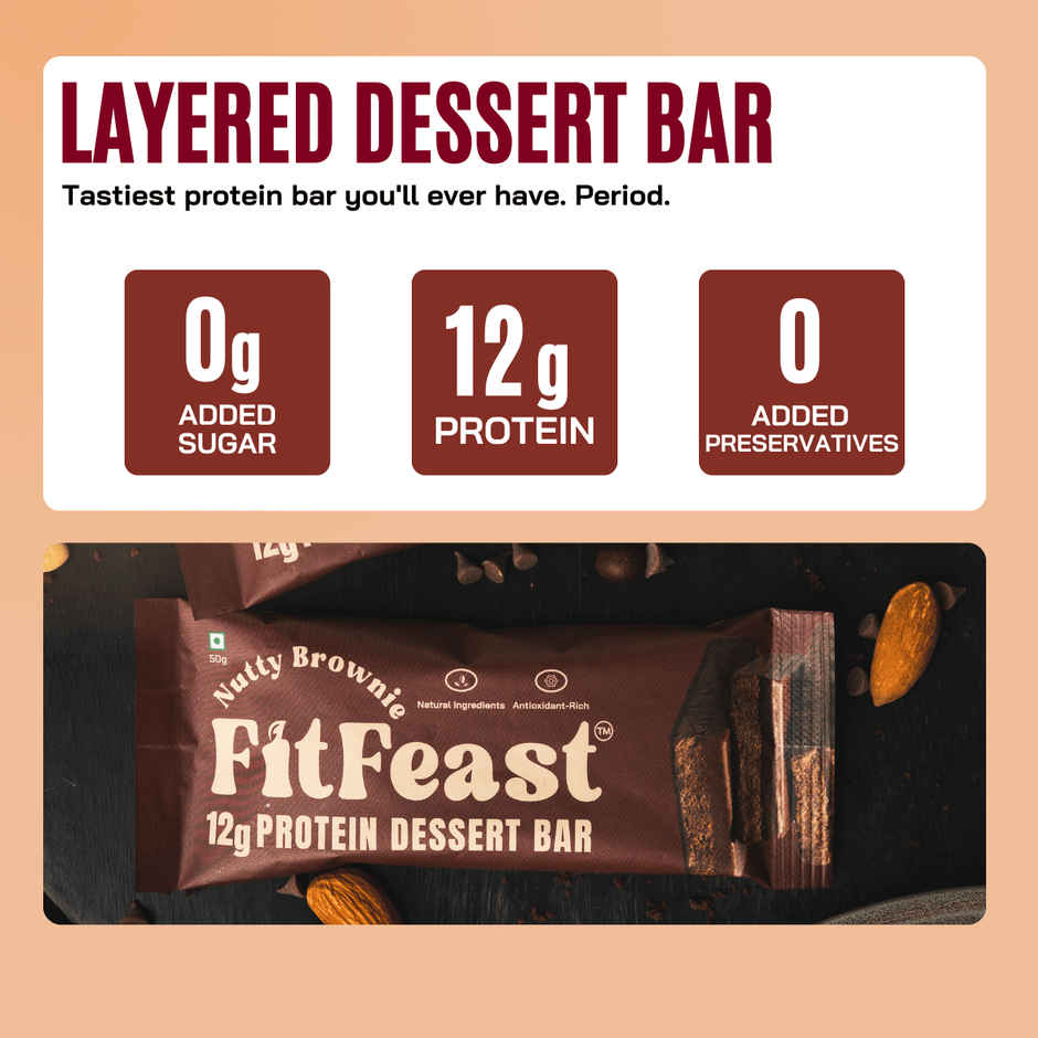 FitFeast Nutty Brownie Protein Bar (6) | 12g Protein | All Natural, Tastes Like Real Chocolate