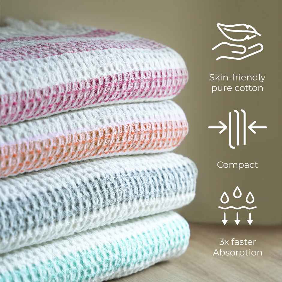 Thirsty Towel by Doctor Towels Cotton Bath Towel - Stripe Waffle Weave | 70 X 140 cm - Grey