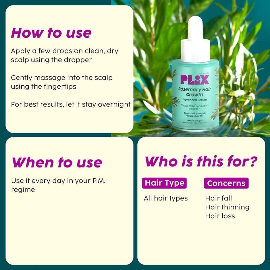 Plix Rosemary Advanced Hair Growth Serum for Hair Density & Thickness (For Men & Women)