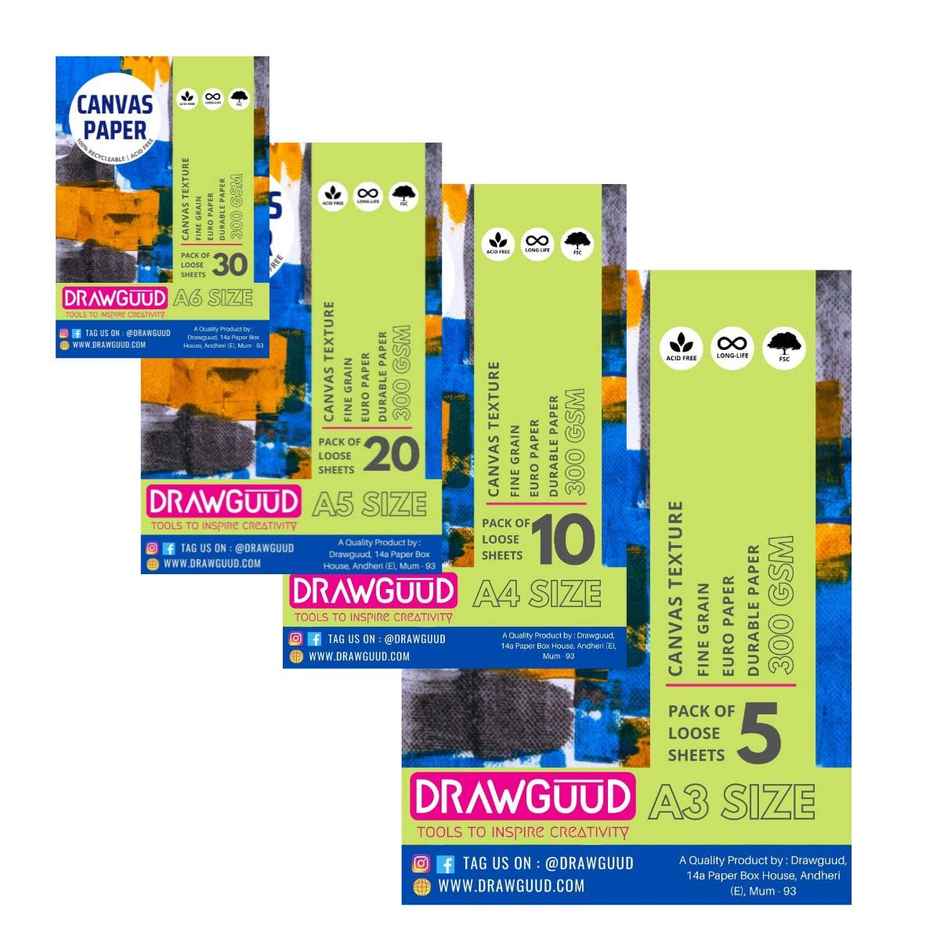 Drawguud Canvas Paper 300Gsm A4 8.3X11.7 In Pack Of 10