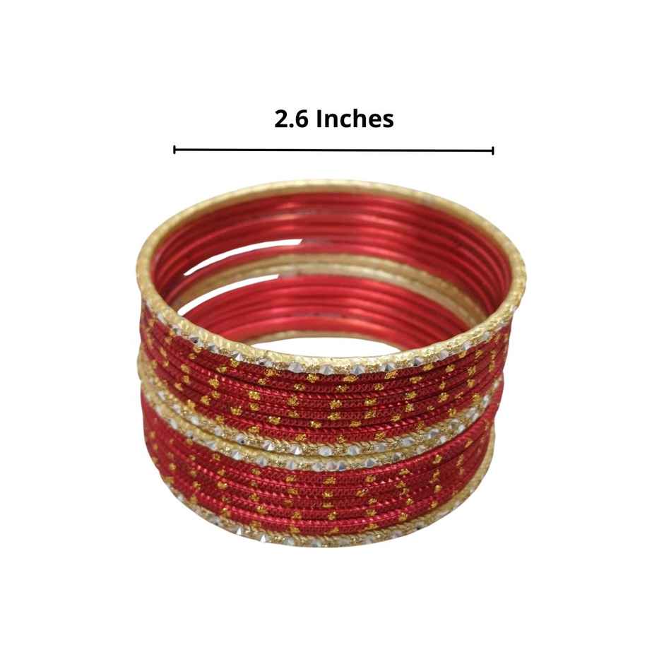 Red Metal Bangle Set | Designer Bangles | Pack Of 12 | Size 2.6 | Gullak