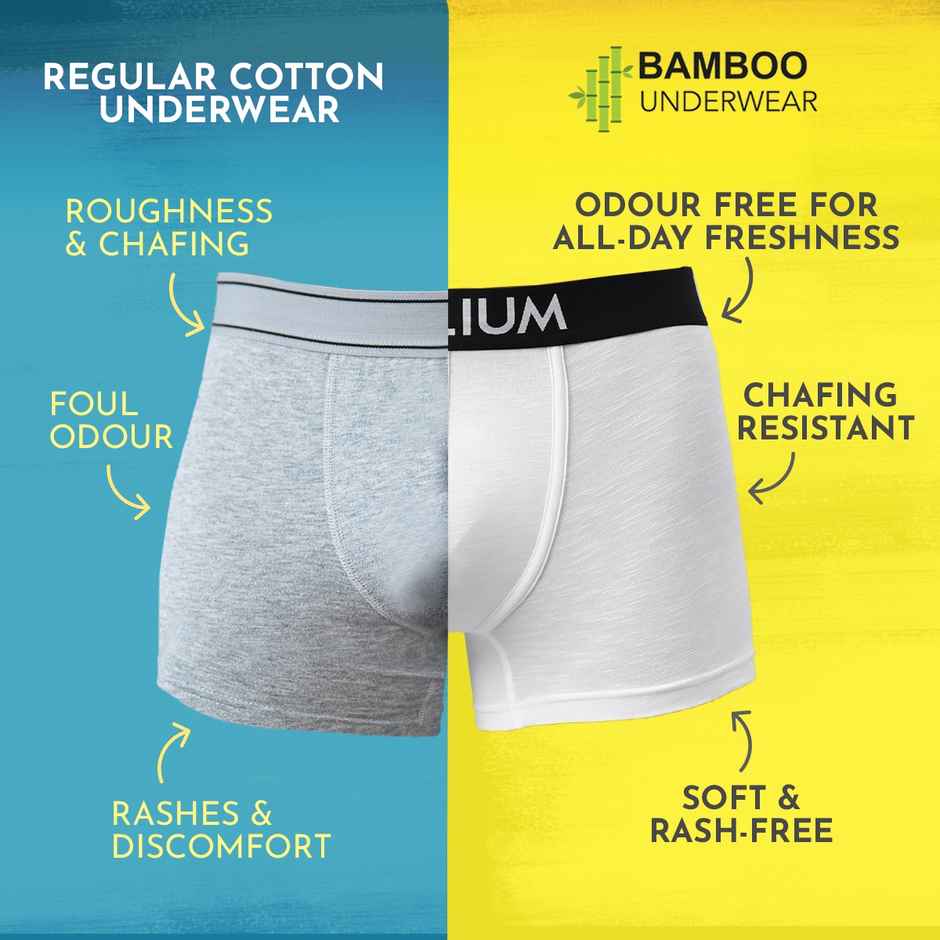 Heelium Bamboo Underwear for Men - Trunk | Soft-Comfortable & Odour Free | Pack of 1 | White - M